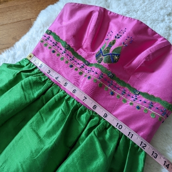BETSEY JOHNSON Indian embroidered silk mini dress strapless 2 xs small - Picture 11 of 14